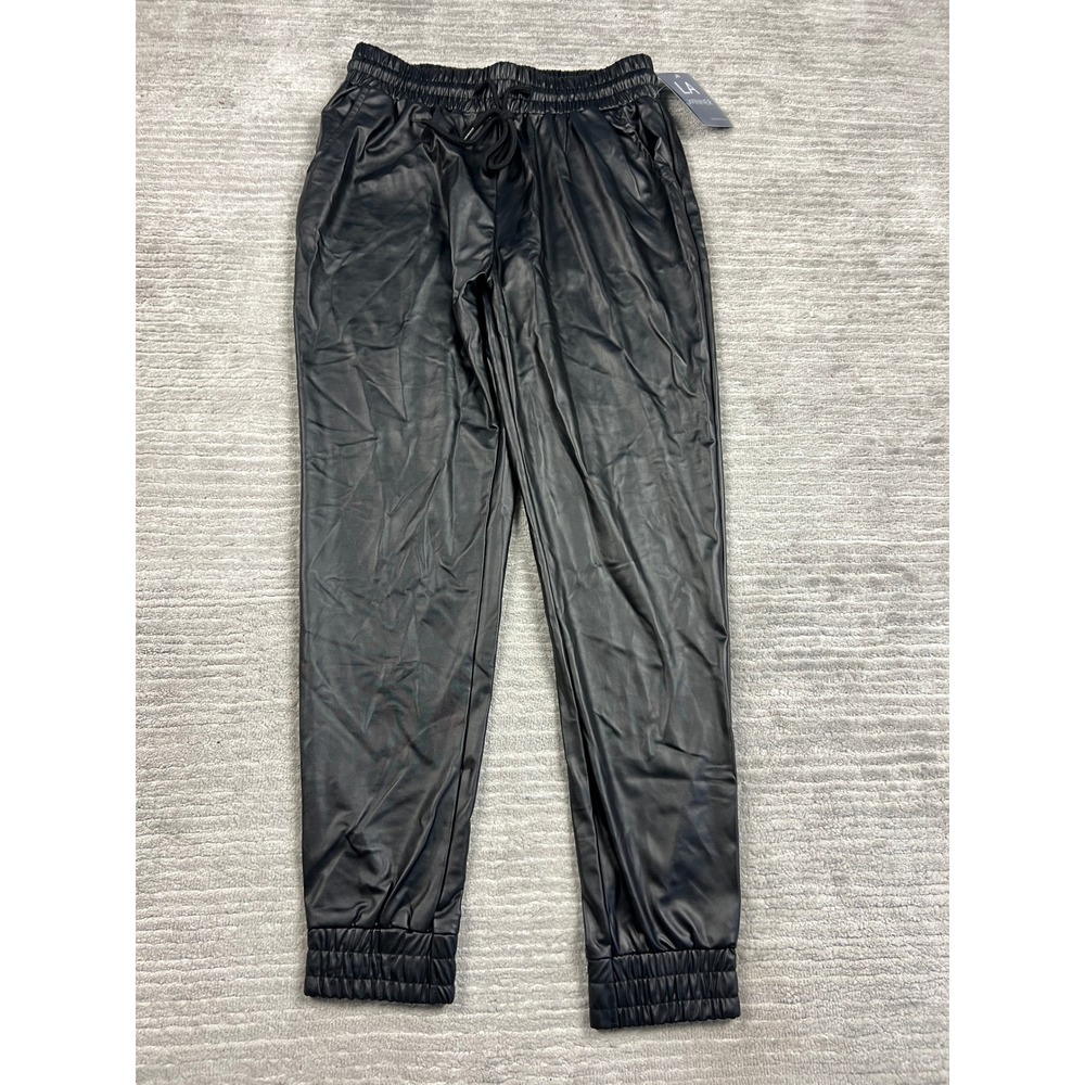 LA Winner Jogger Pants Women Medium Black Faux Leather SG-JB0071 Elastic Waist
